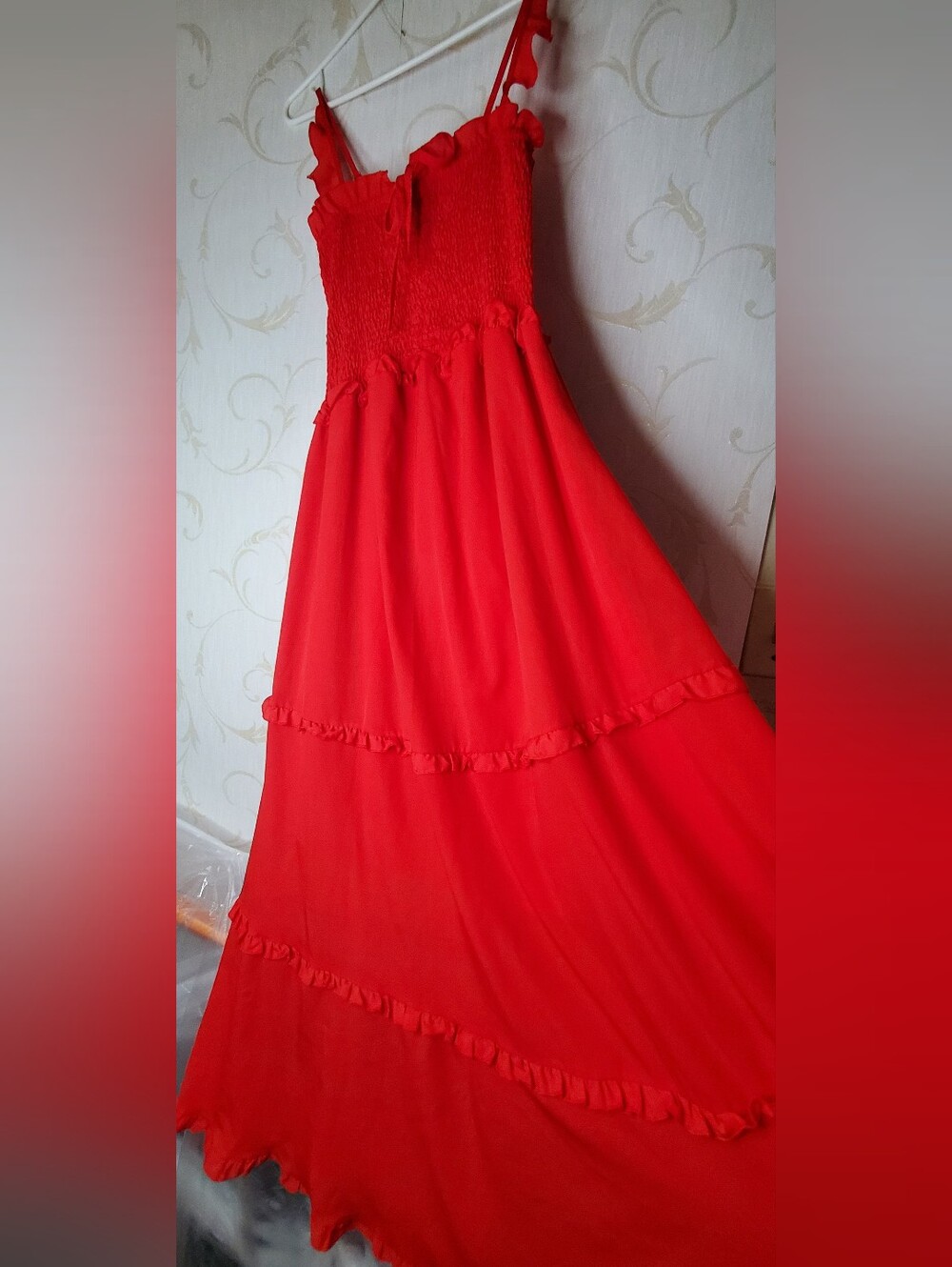 Beautiful Red Maxi Dress LARGE Smocked